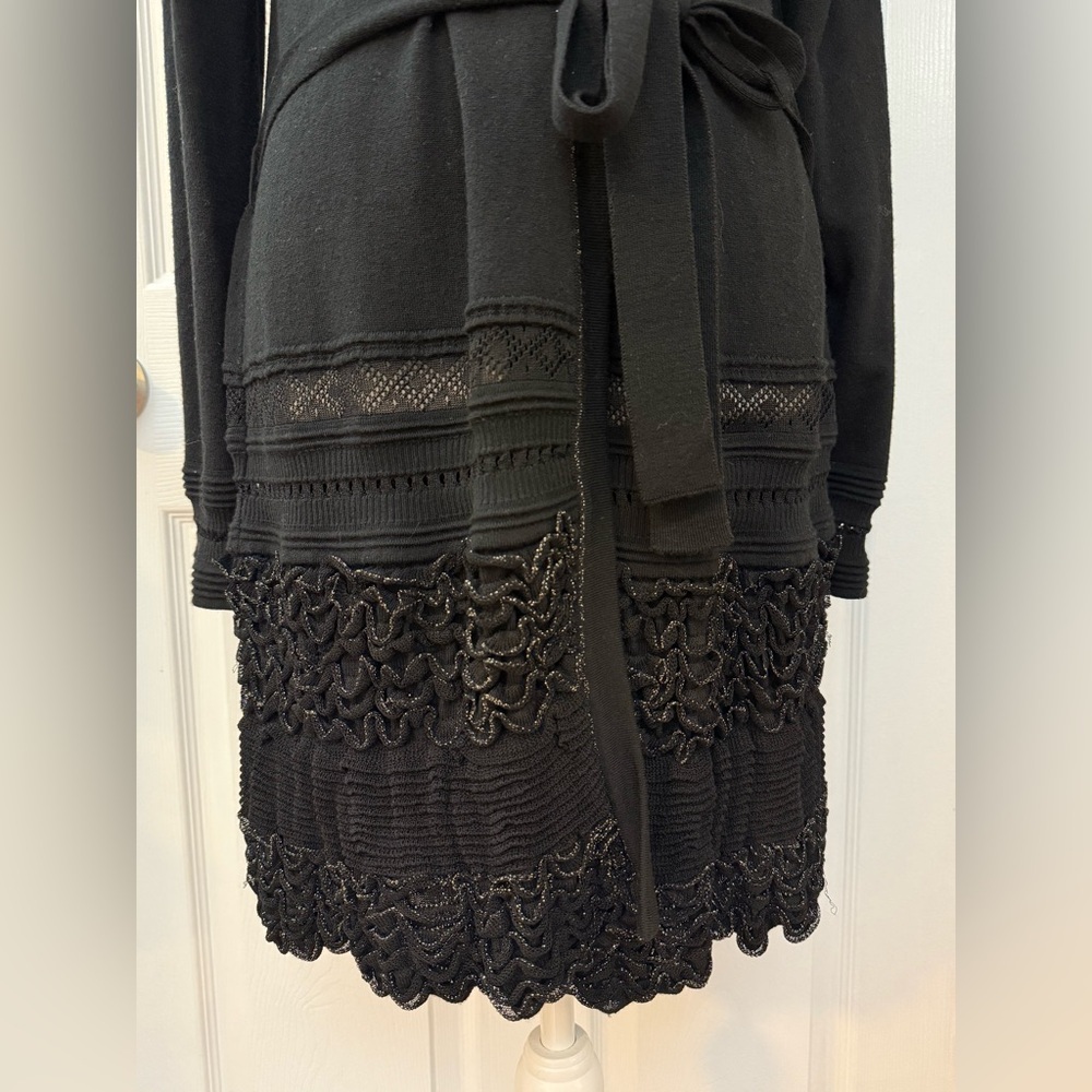 Roberto Cavalli Wool Blend Ruffle Cardigan Black Size IT 42 - Picture 4 of 14